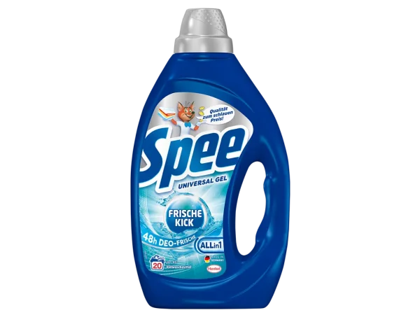 Spee Universal Gel Frische-Kick All-in-1 &ndash; Prac&iacute; gel na b&iacute;l&eacute; pr&aacute;dlo s deo-svěžest&iacute;, 22 d&aacute;vek, 990 ml