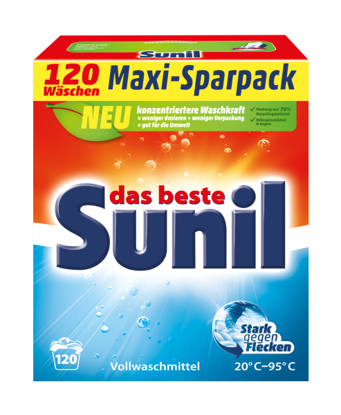 Sunil Aktiv Vollwaschmittel &ndash; Univerz&aacute;ln&iacute; prac&iacute; pr&aacute;&scaron;ek pro z&aacute;řivou čistotu, 120 PD