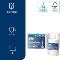 Tork 610133 v&iacute;ce&uacute;čelov&eacute; pap&iacute;rov&eacute; utěrky M1 &ndash; 1vrstv&eacute;, b&iacute;l&eacute; &ndash; 3 x 120 m