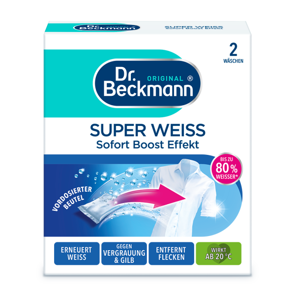 Dr. Beckmann Super Wei&szlig; &ndash; Rozjasňovač b&iacute;l&eacute;ho pr&aacute;dla, 2 x 40 g